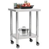 Kitchen Work Table with Wheels 60x45x85 cm Stainless Steel 51632