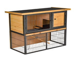 Guinea Pig Hutch Rabbit Hutch Wood-metal Elevated Pet House Bunny Cage with No-Leak Tray Ramp T3398P350057