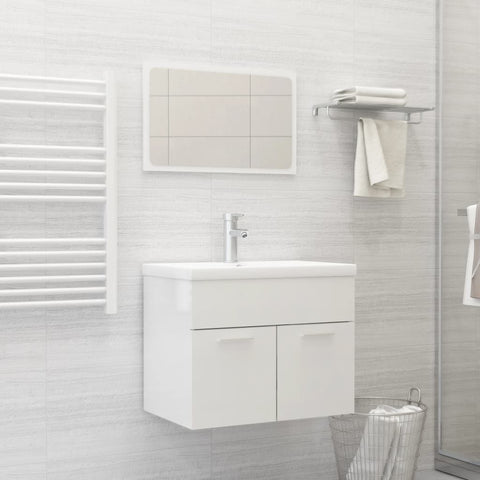ZNTS Bathroom Furniture Set High Gloss White Engineered Wood 3070871