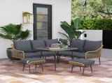 6 Piece Garden Furniture Set, Garden Corner Sofa Set with Thickened Cushions, Glass Top Table, T3398P314766