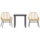 3 Piece Garden Dining Set Brown Poly Rattan Glass 3334541