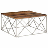Coffee Table Silver Stainless Steel and Solid Sleeper Wood 349981