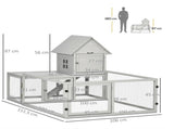 Indoor Rabbit Hutch, Guinea Pig Cage, with Slide-Out Tray, Large Fenced Area - Light Grey T3398P347611