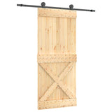 Sliding Door Natural and Black 90 x 210 cm Solid Pine Wood 3444982