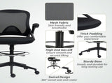 Drafting Chair with Flip-up Armrest, Mesh Office Stool with Foot Ring, 360 Degree Swivel Height T3398P344414