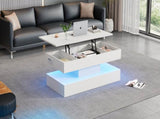 Modern Coffee Table with LED Lighting and Hidden Storage Space - Side Table with Hydraulic Lift, N605P417277W