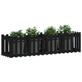 Garden Raised Bed with Fence Design Black 200x50x50 cm Solid Wood Pine 832509