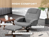 Linen Swivel Recliner Chair with Footstool, Upholstered Reclining Armchair with Wooden Base for T3398P344144