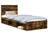 Bed Frame with Headboard Smoked Oak 75 x 190 cm Solid Pine Wood 3411077