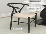 Set of Two Weave Dining Chairs with Y-Shaped Backrest Hemp Seat - Black/Beige T3398P377923