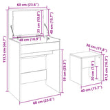 Dressing Table and Stool Concrete Grey 60x40x113.5 cm 848216