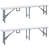 Patio Bench Set of 2 White, Black Steel, HDPE Large Foldable 48830