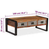Coffee Table with 3 Drawers Solid Reclaimed Wood 100x50x35 cm 244941
