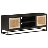 TV Cabinet Black 110x30x40 cm Solid Wood Mango and Iron 372002