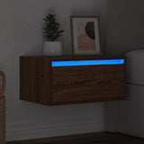 ZNTS Wall-mounted Bedside Cabinet with LED Lights Brown Oak 860223