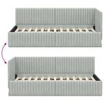 Corner Bed Frame with Headboard Light grey 90 x 190 cm Velvet 42016256