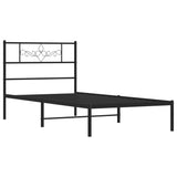 ZNTS Metal Bed Frame without Mattress with Headboard Black 90x200cm 355260