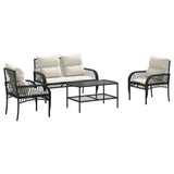 ZNTS 4 Piece Garden Sofa Set with Cushions Black Poly Rattan 368726