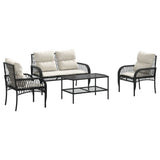 4 Piece Garden Sofa Set with Cushions Black Poly Rattan 368726