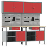Work Bench Set with Lock 8 pcs Red and Grey Powder-Coated Steel 3321495