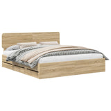 Bed Frame with Drawer Sonoma Oak 200 x 200 cm Engineered Wood 3412152