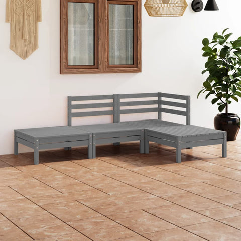 ZNTS 4 Piece Garden Lounge Set Grey Solid Pinewood 3082619