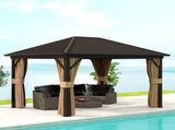 3.6 x 3 m Aluminium Hardtop Gazebo, with Accessories - Brown T3398P315896