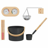 Sauna Accessory Set 5 pcs Black Aluminium and Solid Pine Wood 42023428