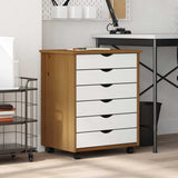 Rolling Cabinet with Drawers "MOSS" Honey Brown Solid Wood Pine 4015785