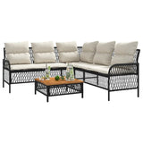 ZNTS 2 Piece Garden Sofa Set with Cushions Black Poly Rattan 368733