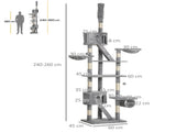 Floor to Ceiling Cat Tree for Indoor Cats, 240-260cm, Adjustable Height - Light Grey T3398P349842