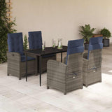 5 Piece Garden Dining Set with Cushions Grey Poly Rattan 3212433