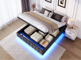 4ft6 Double Floating Bed Frame with Hydraulic Under-bed Storage & Smart RGB LED Lights, No Headboard N652P422490G