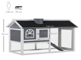 Wooden Rabbit Hutch and Run with Sliding Tray, Ramp, Water-resistant Roof, for 2-4 Rabbits, Grey T3398P350055