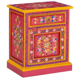 ZNTS Bedside Cabinet Solid Mango Wood Pink Hand Painted 244835