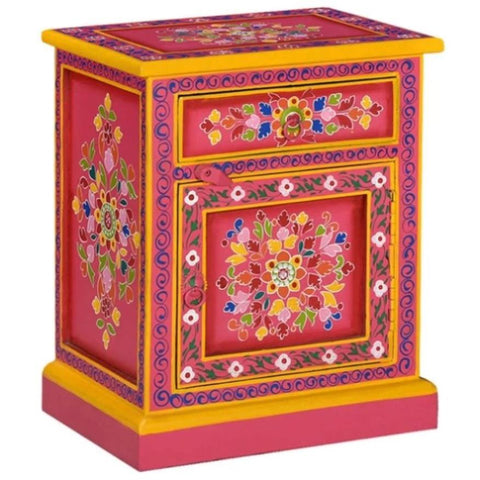 ZNTS Bedside Cabinet Solid Mango Wood Pink Hand Painted 244835