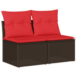 2 Piece Garden Sofa Set with Cushions Brown Poly Rattan Acacia 3325250