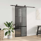 Sliding Door with Hardware Set Black 90x205 cm Tempered Glass 3375887
