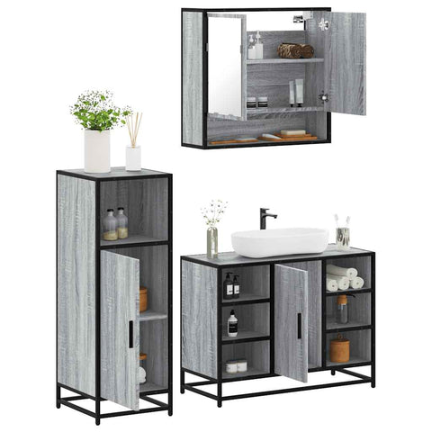 3 Piece Bathroom Furniture Set Grey Sonoma Engineered Wood 3301003