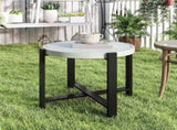 Round Small Garden Table, 60cm Outdoor Side Table with Faux Marble Tempered Glass Top, Aluminium T3398P377591