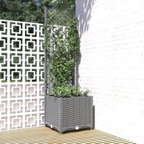 ZNTS Garden Planter with Trellis Light Grey 40x40x136 cm PP 153270