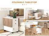 Multi-Storage Six-Person Drop Leaf Dining Table - Oak and White T3398P343518