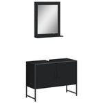 ZNTS 2 Piece Bathroom Cabinet Set Black Engineered Wood 3214339