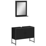 ZNTS 2 Piece Bathroom Cabinet Set Black Engineered Wood 3214339