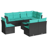 9 Piece Garden Sofa Set with Cushions Black Poly Rattan 3217767