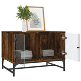 Coffee Table with Glass Doors Smoked Oak 68.5x50x50 cm 836543
