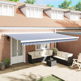 Retractable Awning Blue and White 500 x 300 cm Fabric and Metal 3331193