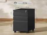 3-Drawer Steel Filing Cabinet with Lock and Wheels - Black T3398P344533