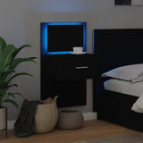 ZNTS Wall-mounted Bedside Cabinet with LED Lights Black 848159