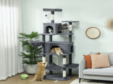202cm Large Cat Tree with 6 Scratching Posts, 2 Hammocks, 2 Condos, 2 Perches, Pompoms, for Indoor T3398P425288
